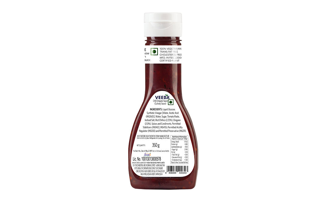 Veeba Chilli Organic Sauce    Pack  350 grams